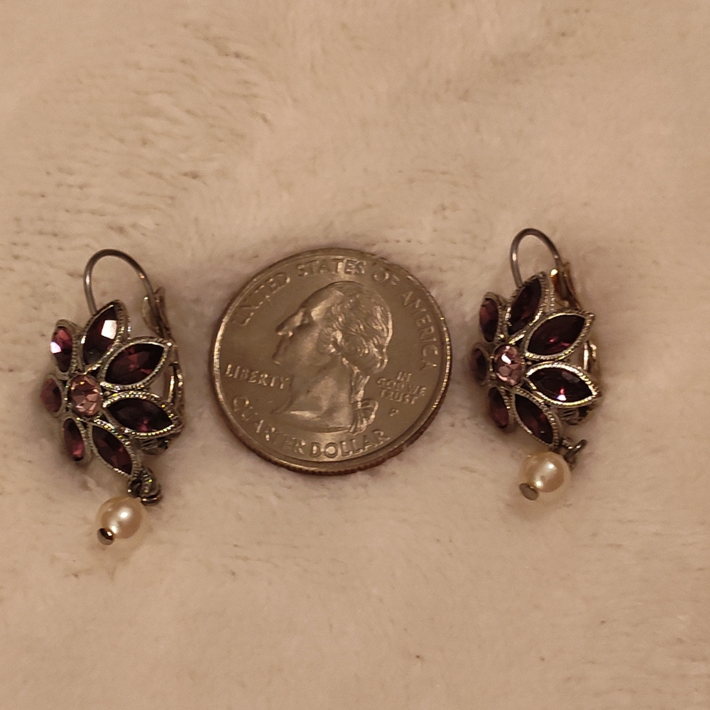 Vintage! Elegant Pearl and Purple Gemstone Jewelry Set - Picture 10 of 10